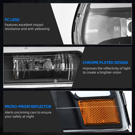 YITAMOTOR® 1999-2002 Chevy Silverado LED DRL Headlights Bumper Lamps Black Housing