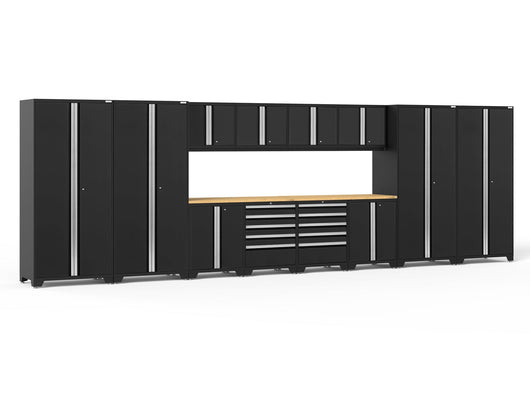 Pro Series 14 Piece Cabinet Set with Lockers, Base, Wall, Tool Drawer Cabinets and 56 in. Worktop
