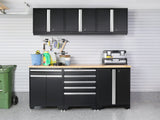 Pro Series 14 Piece Cabinet Set with Lockers, Base, Wall, Tool Drawer Cabinets and 56 in. Worktop