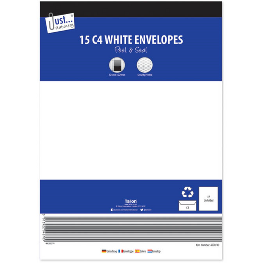 C4 A4 Mail Size Strong Large Peel & Seal White Envelopes 15 Pack