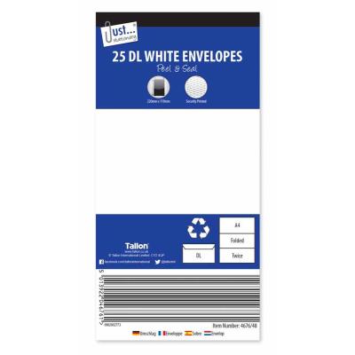 White DL Peel & Seal Envelopes 80gsm 25 Pack