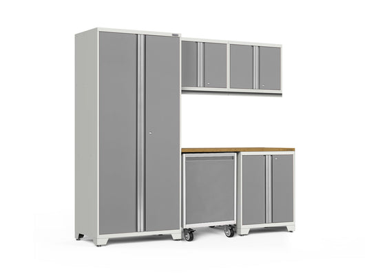 Pro Series 6 Piece Cabinet Set with Base, Wall Cabinet, Locker and Utility Cart