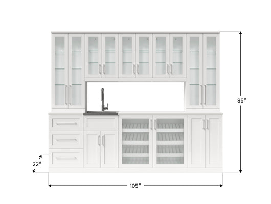 Home Wet Bar 13 Piece Cabinet Set with Wall, Wide Display, Sink Cabinet, Sink, Faucet and Melamine Countertop - 21 in.