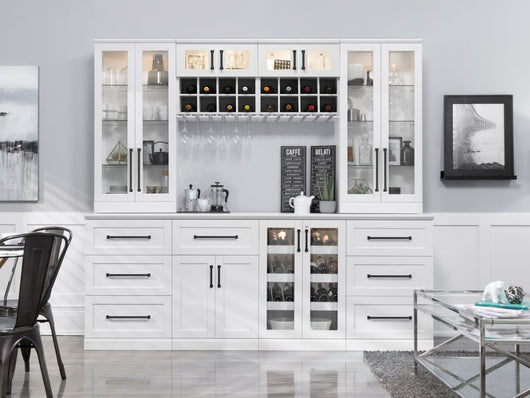 Home Wet Bar 13 Piece Cabinet Set with Wall, Wide Display, Sink Cabinet, Sink, Faucet and Melamine Countertop - 21 in.