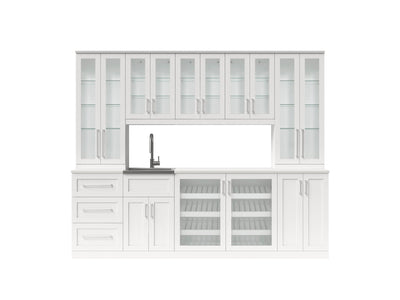 Home Wet Bar 13 Piece Cabinet Set with Wall, Wide Display, Sink Cabinet, Sink, Faucet and Melamine Countertop - 21 in.