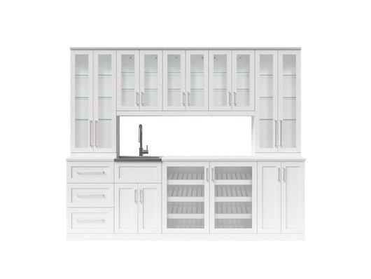 Home Wet Bar 13 Piece Cabinet Set with Wall, Wide Display, Sink Cabinet, Sink, Faucet and Melamine Countertop - 21 in.