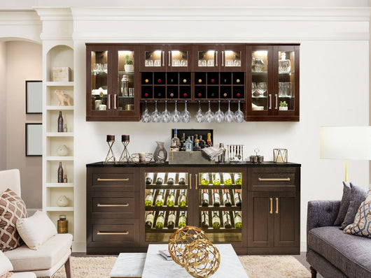 Home Wet Bar 13 Piece Cabinet Set with Wall, Wide Display, Sink Cabinet, Sink, Faucet and Melamine Countertop - 21 in.