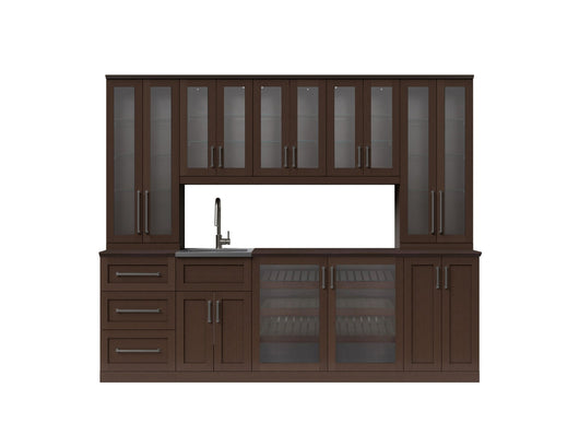 Home Wet Bar 13 Piece Cabinet Set with Wall, Wide Display, Sink Cabinet, Sink, Faucet and Melamine Countertop - 21 in.
