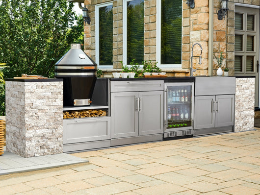 Outdoor Kitchen Signature Series 9 Piece Cabinet Set With Kamado, Platinum Grill and Grill Cabinet