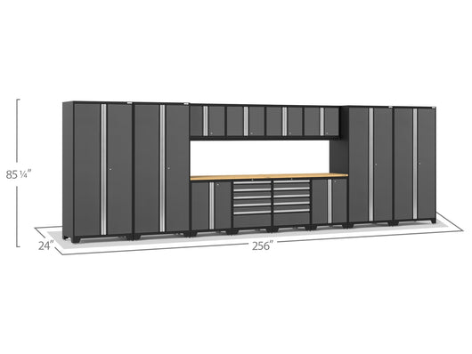 Pro Series 14 Piece Cabinet Set with Lockers, Base, Wall, Tool Drawer Cabinets and 56 in. Worktop