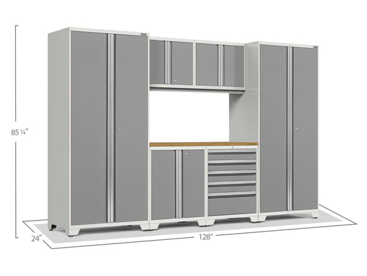 Pro Series 7 Piece Cabinet Set with Base, Wall, Tool Drawer Cabinet, Lockers and 56 in. Worktop
