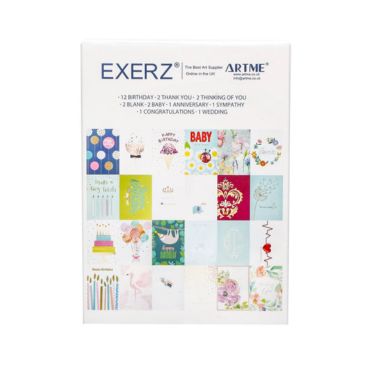 ARTME 24 Assorted Greeting Cards Multipack - Birthday, Thank You, Thinking Of You, New Baby, Anniversary, Sympathy, Congratulations, Wedding, Blank