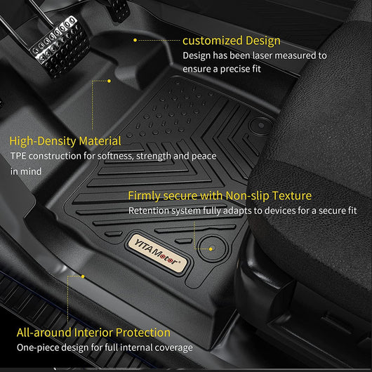 YITAMOTOR® 17-23 Honda Ridgeline Crew Cab Floor Mats Cargo Liner, Custom-Fit Black TPE 1st, 2nd & 3rd Row All-Weather Protection