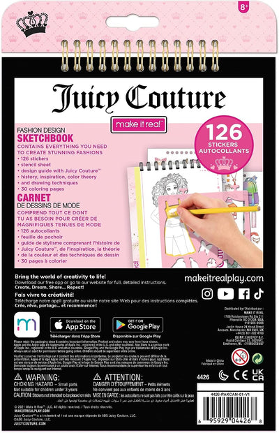 Juicy Couture Creative Fashion Sketchbook by Make It Real - Includes Stencils & Stickers - Art and Design Kit for Girls