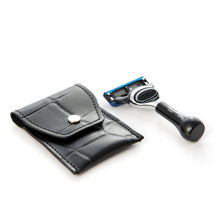 Mini Black Travel Fusion Razor in Leather pouch – Taylor Old Bond St | SupplyNest Canada