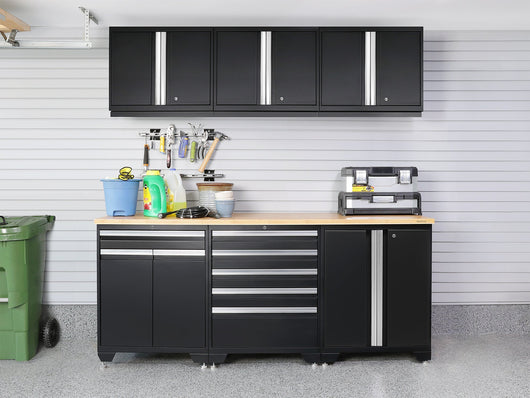 Pro Series 10 Piece Cabinet Set with Lockers, Tool Drawer Cabinet and 84 in. Worktop