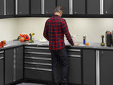 Pro Series 9 Piece Cabinet Set with Wall, Base, Tool Drawer, Multi-Function Cabinet, Lockers, and 84 in. Worktop