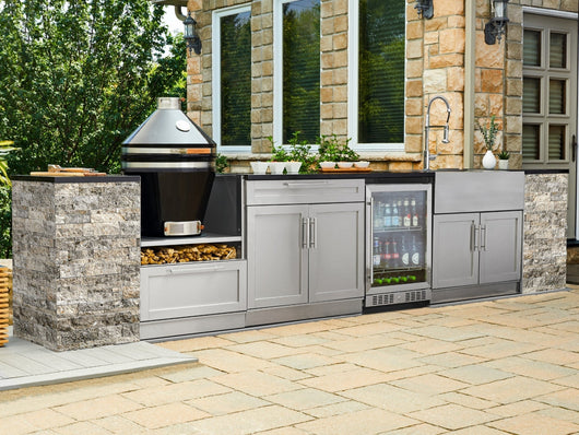 Outdoor Kitchen Signature Series 9 Piece Cabinet Set With Kamado, Platinum Grill and Grill Cabinet