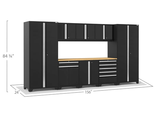 Pro Series 9 Piece Cabinet Set with Wall, Base, Tool Drawer, Multi-Function Cabinet, Lockers, and 84 in. Worktop