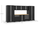 Pro Series 9 Piece Cabinet Set with Wall, Base, Tool Drawer, Multi-Function Cabinet, Lockers, and 84 in. Worktop