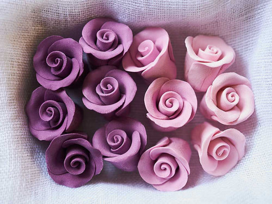 3 Tier Wedding Cake with Purple Ombre Sugar Roses