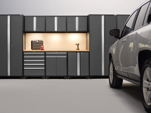 Pro Series 9 Piece Cabinet Set with Wall, Base, Tool Drawer, Multi-Function Cabinet, Lockers, and 84 in. Worktop