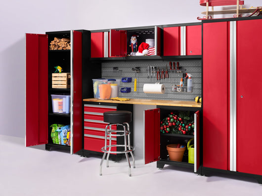 Pro Series 14 Piece Cabinet Set with Lockers, Base, Wall, Tool Drawer Cabinets and 56 in. Worktop